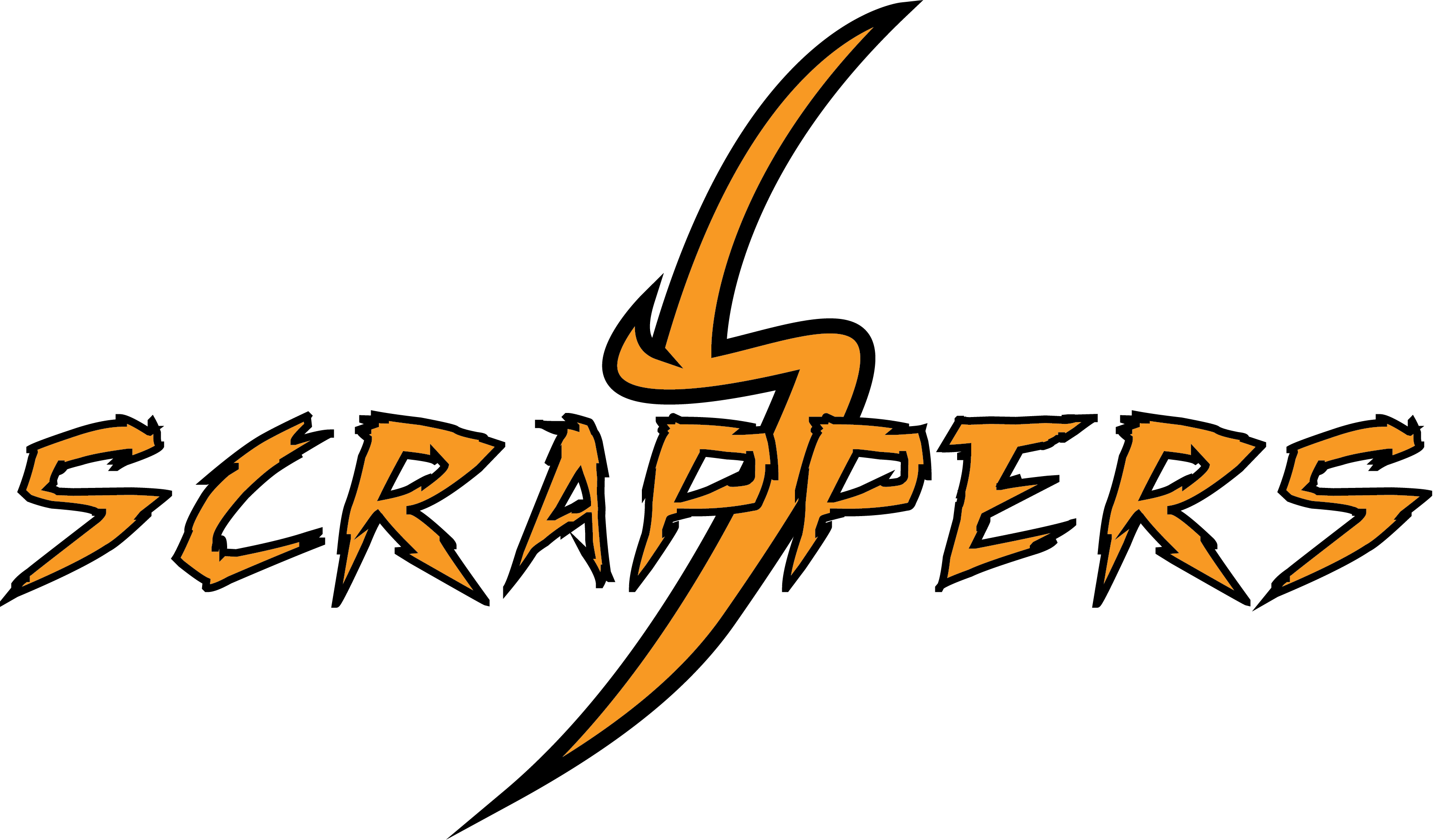 Scrappers logo with slash S and the word Scrappers outlined in black with golden yellow text